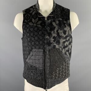 MONITALY Size 44 Black Grey Mixed Patterns Wool Nylon Padded Vest